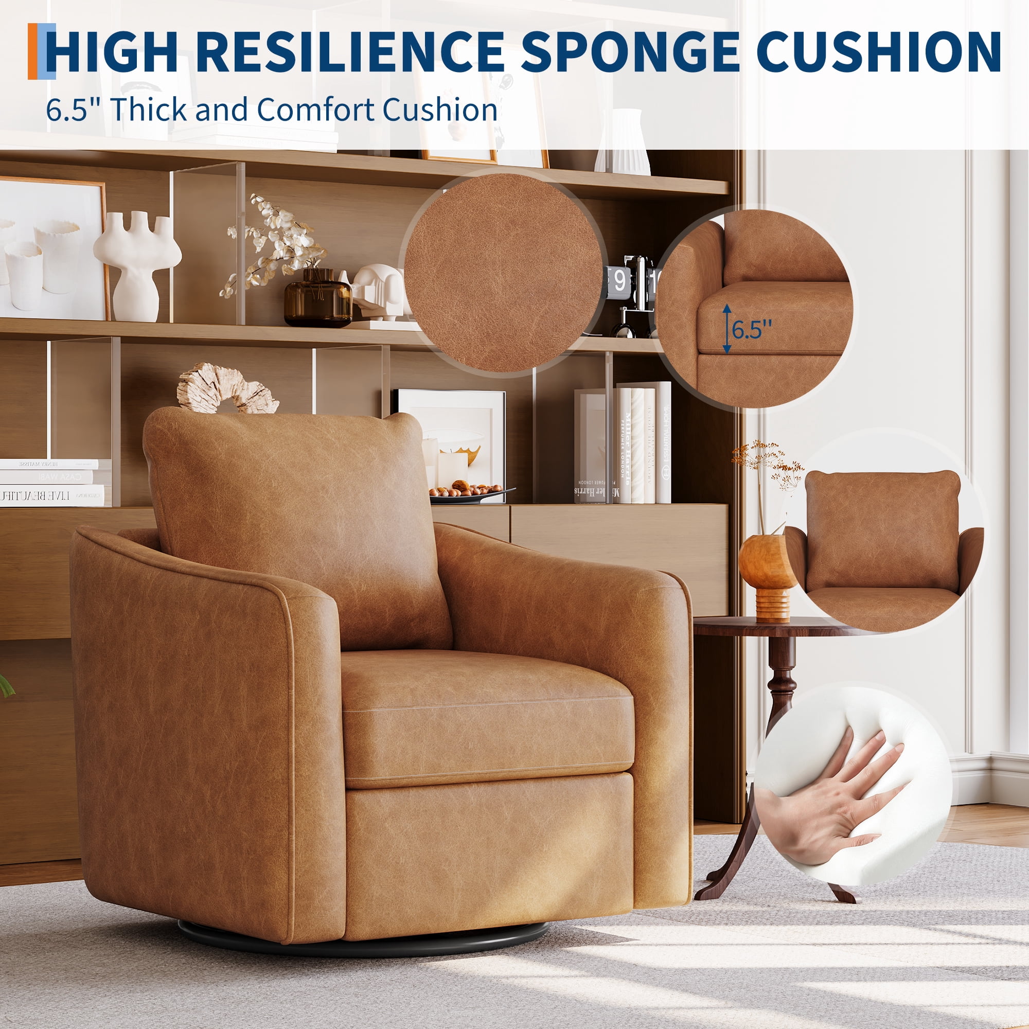 Swivel Rocker Recliner Chair, Glider Rocker Recliner, Rocking Chair Nursery, Fabric Chair with High Back, Deep Seat, for Living Room, Bedroom, Brown