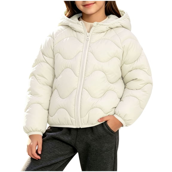 BLVB Hooded Puffer Jackets for Boys Girls Lightweight Packable Zip up Fall Winter Coat Warm Comfy Outerwear(White,2-3 Years)