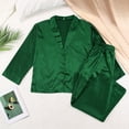 thumbnail image 4 of Conjunto de pijama de satén Conjunto de ropa de dormir de satén con cuello vuelto y botones largos, pantalones largos de manga larga, 4 of 6