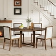 thumbnail image 2 of 5-Piece Extendable Dining Table Set for 4, Round Dining Table and 4 Upholstered Chairs, Farmhouse Kitchen Table Set with Removable Leaf for Dining Room and Kitchen, Brown, 2 of 9