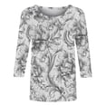 thumbnail image 4 of Jsaierl 3/4 Length Sleeve Tops for Women Plus Size Crew Neck Shirts Trendy Floral Petite Blouses Work Cotton Tunic Top S-2XL, 4 of 5