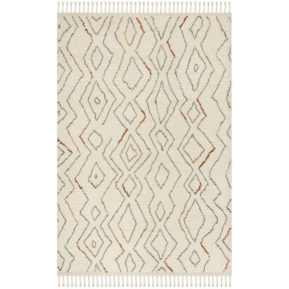 SAFAVIEH Kenya Sylvanus Braided Geometric Fringe Area Rug, Ivory/Multi, 6' x 9'