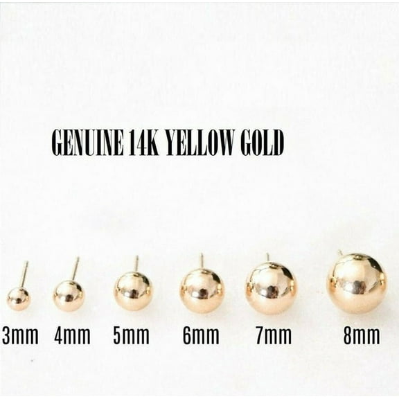 SOLID 14K Gold Ball Earrings, 3MM, 4MM, 5MM, 6MM, 7MM, 8MM ,Ball Earring Studs, Gold Push Back Studs Woman, Genuine Gold, With 14kt Backs