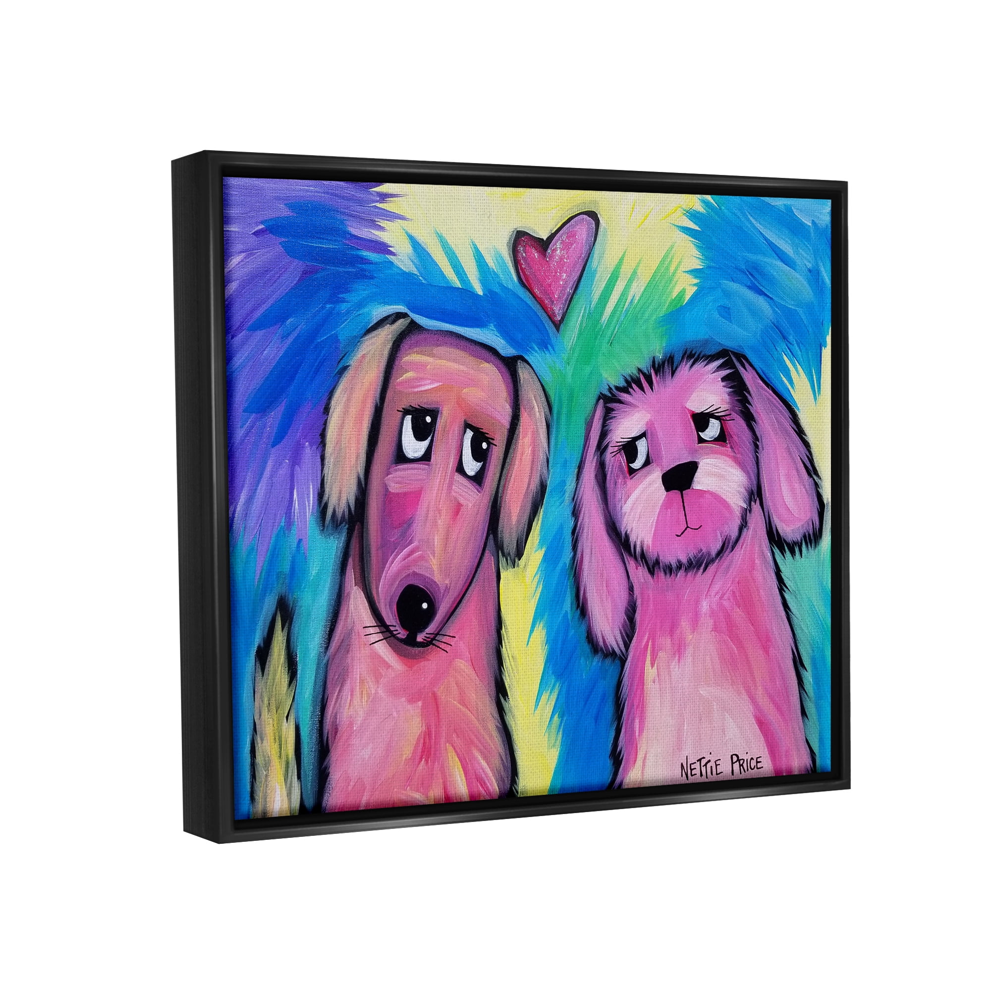 Stupell Industries Abstract Dog Friends Animals & Insects Painting Black Floater Framed Art Print Wall Art, 21 x 17