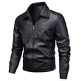 thumbnail image 5 of QQZ Men's Solid PU Leather Motorcycle Jacket, Zip‑Up Lapel Collar Long Sleeve Outerwear With Side Pockets For Outdoor Daily Casual Wear, 5 of 8