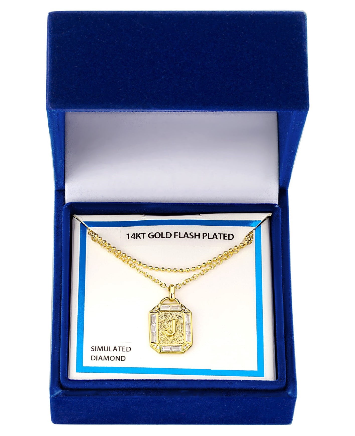 Adult 14KT Gold Flash Plated Initial Double Necklace Set with Simulated Diamonds