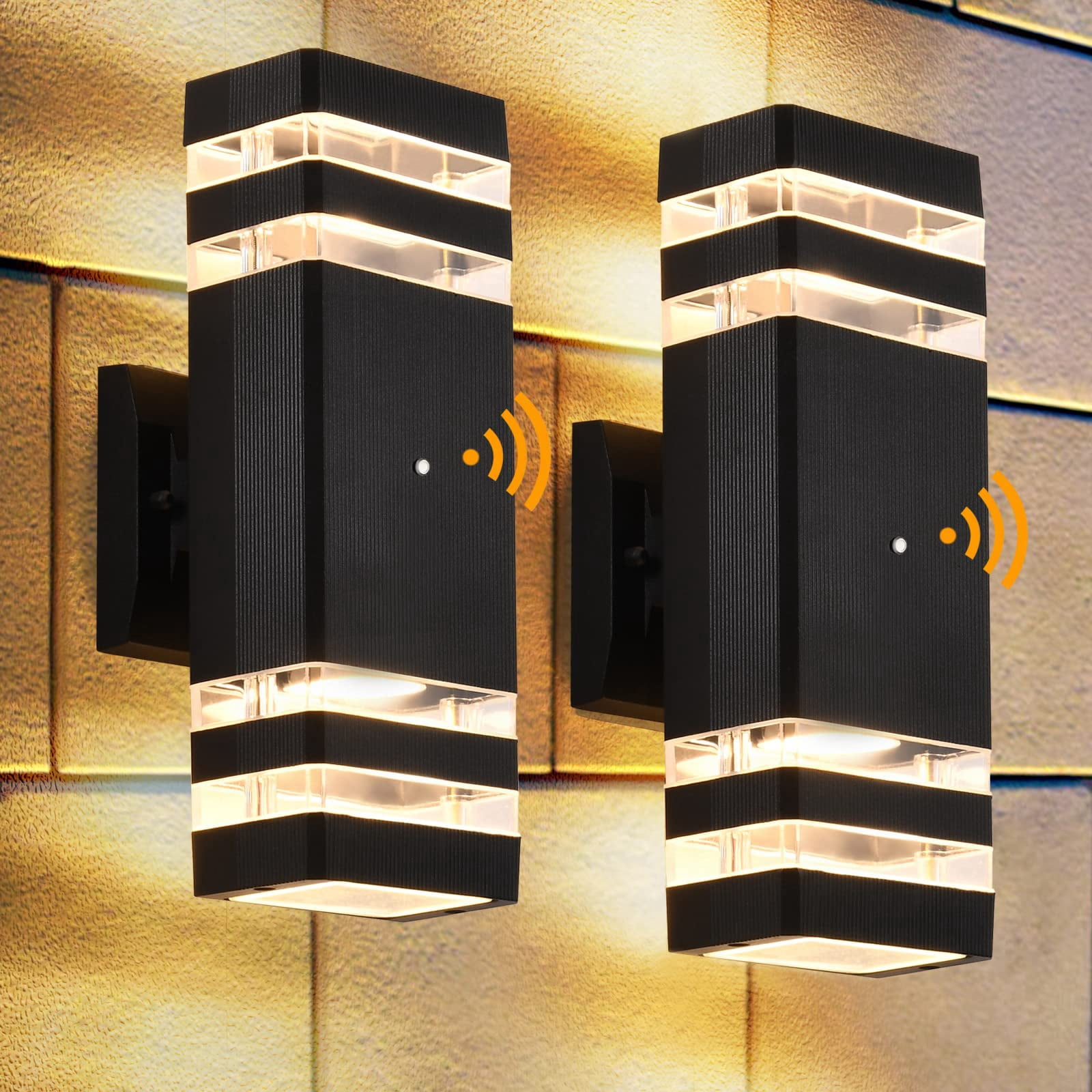 Outdoor Wall Lights 2-Pack, Waterproof Exterior Lighting for Porch/Garage/Patio, 3000K Warm White, Up-Down Design, Dusk to Dawn Sensor