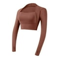 thumbnail image 4 of Women Workout Shirts with Built in Bra Athletic Yoga Tees Long Sleeve Square Neck Solid Casual Fitted Gym Active Tops, 4 of 4
