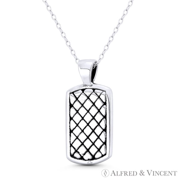 Criss-Cross Design Dogtag 29x14mm (1.1x0.6in) Pendant & Chain Necklace in Oxidized .925 Sterling Silver