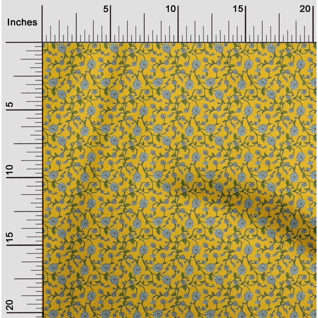 oneOone Viscose Jersey Yellow Fabric Leaves & Flower Floral Crafts Projects Decor Fabric Printed By The Yards 60 Inches Wide