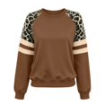 thumbnail image 4 of JIAYUE Women's Sweatshirt Crew Neck Long Sleeves Leopard Color Block Sleeve Stripe Detail Pullover Top for Loose Wear, 4 of 4