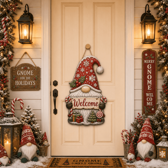 Wooden Sign Christmas Gnome Wood Front Door Welcome Holiday Gift