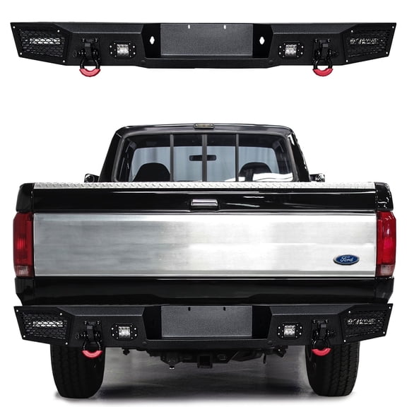 Vijay Compatible with 1992-1993-1994-1995-1996-1997 Ford F150/F250/F350 Steel Rear Bumper with LED Lights and D-Rings