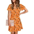 thumbnail image 3 of Dresses for Women Short-sleeved V-neck Summer Print Casual Dress, 3 of 5