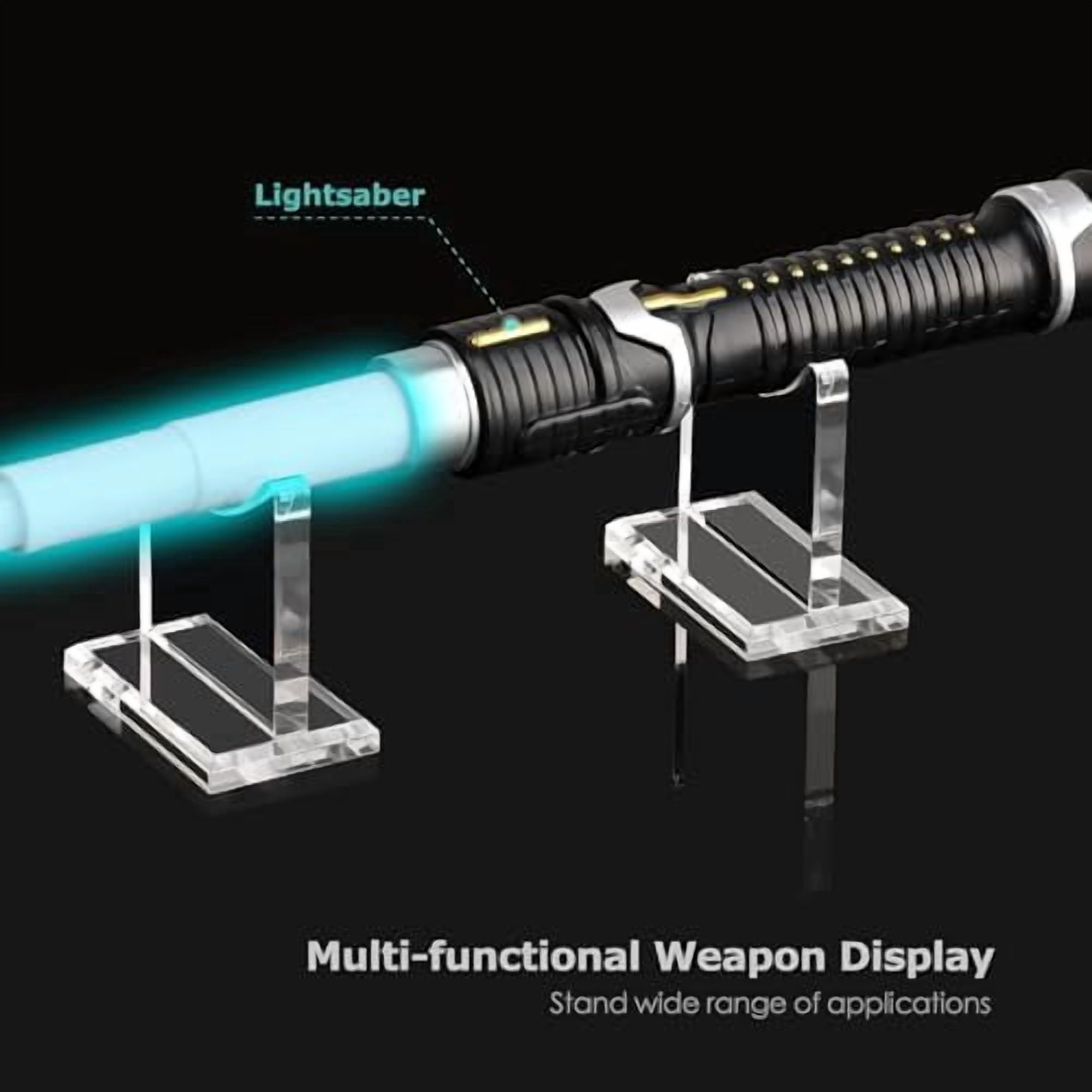 RibRave Acrylic Weapon Lightsaber Display Holder,Clear Desk Adjustable Wand Stand for Most Samurai Sword Tanto Rapier Light Saber Katana Wakizashi Genji Rack Horizontal Exhibition (2PCS)