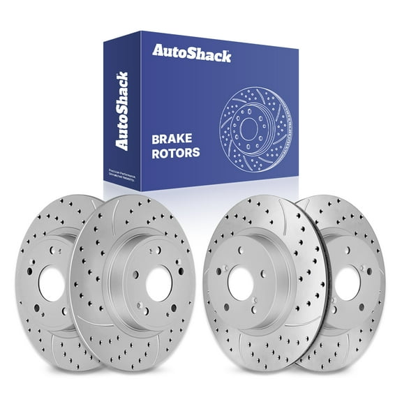 AutoShack Front Vented & Rear Solid Drilled & Slotted Coated Brake Rotors Silver Matte Finish 4-PC Set Replacement for 2008-2012 Honda Accord 2005 Honda Accord TurboGuard