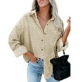 thumbnail image 2 of Clearance under 10.00 LYXSSBYX Womens Long Sleeve Tops Hot Sale Clearance Women's Solid Chiffon Lapel Long Sleeve Shirt Buttoned Loose Cardigan Top Blouse, 2 of 5