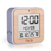 Awesitey DCF Digital Alarm Clock Hygrometer Desk Table Clocks 2 Daily Alarms Function Automatic Backlight Wood