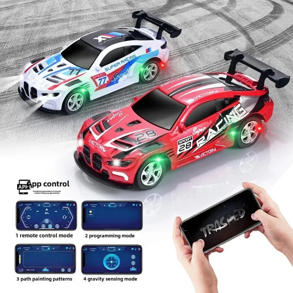 AIGIA 1:64 Mini Alloy Remote Control Car 4WD Drift Wireless Remote Control Racing Car Model APP Remote Control Racing Car Toy Gift