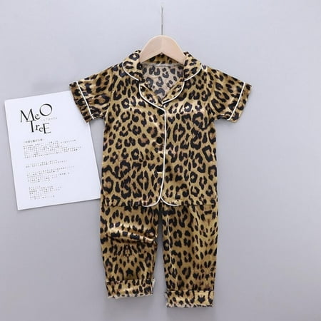 

Baby Pajamas Nightwear Girls Boys Summer Leopard Print Printing Short Sleeve Pajamas Tops Sleep Pants Nightclothes Kid Nightgown XXL