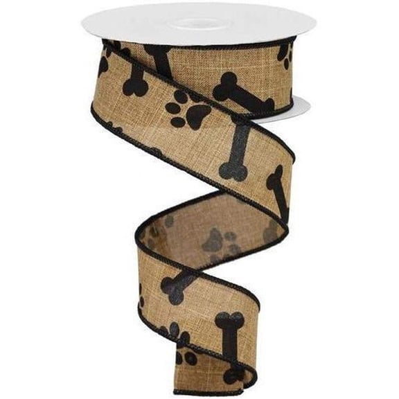 1.5" Paw Print Royal Ribbon: Tan  Black (10 Yards)