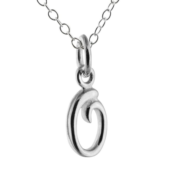 Sterling Silver Tiny Initial Letter O Charm Necklace, 18" Chain, Cursive Handwriting