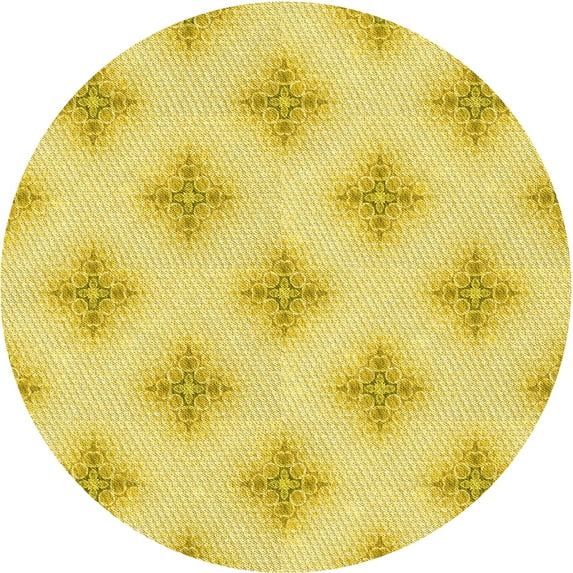 Ahgly Company Machine Washable Indoor Round Transitional Yellow Area Rugs, 6' Round