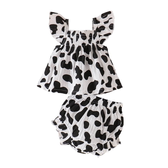 Splozh Baby Girls Short Set Newborn Baby Girl Summer Clothes Infant Girl Outfits Sleeveless Ruffle Top and Bloomers Shorts Set Black,0-3 Months