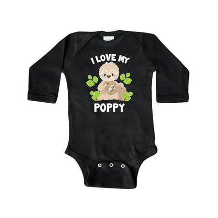 

Inktastic Cute Sloth I Love My Poppy with Green Leaves Gift Baby Boy or Baby Girl Long Sleeve Bodysuit