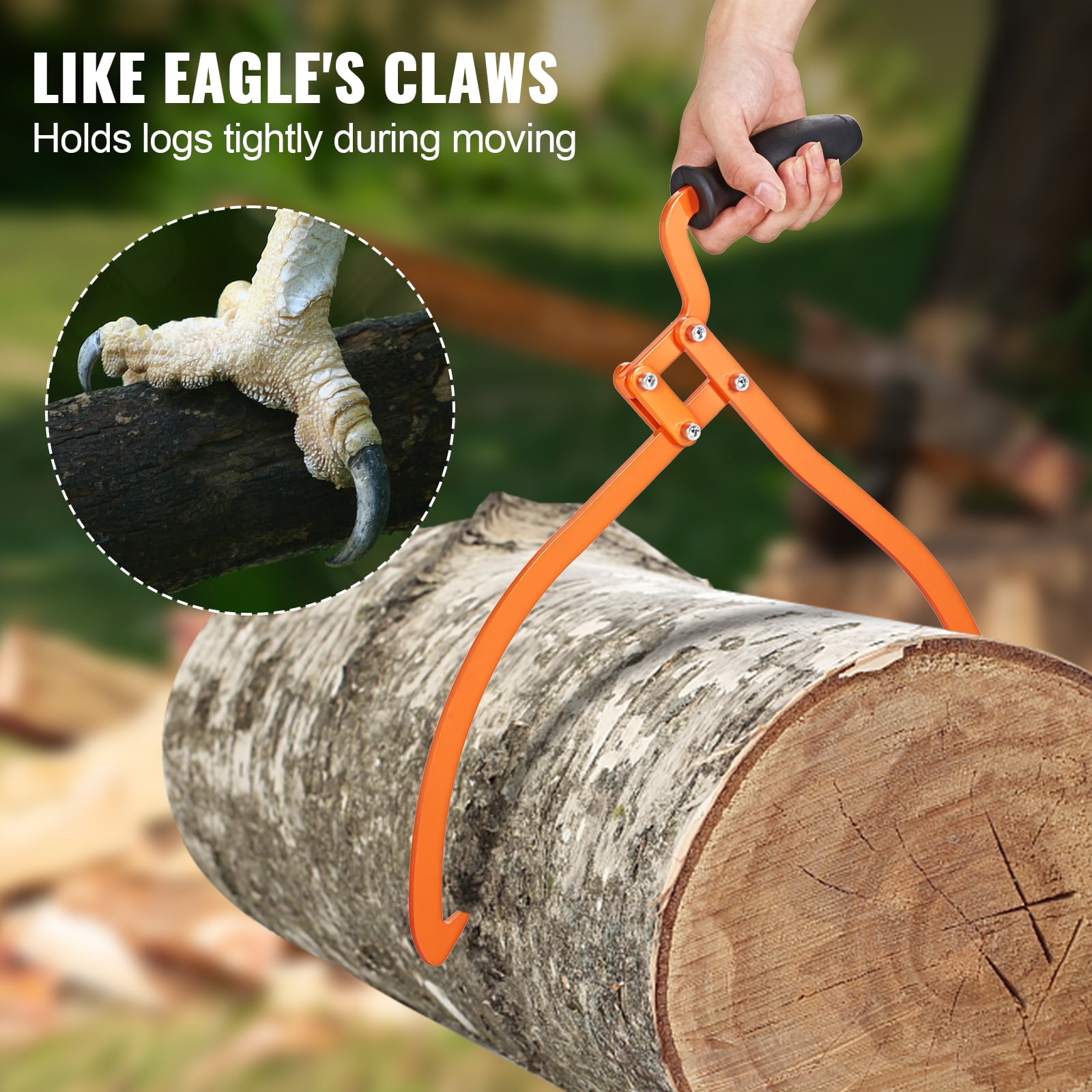 KFFKFF Log Tongs, Steel Hand Log Grapple with 110 lbs Loading Capacity, Log Lifting, Handling, Dragging & Carrying Tool,20 inch 2 Claw Logging Skidding Tongs Non-Slip Grip