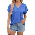 thumbnail image 2 of KIHOUT Womens' Fashion Solid V-Neck Short Sleeves Casual T-Shirt Top Summer, 2 of 5