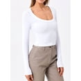 thumbnail image 3 of SEARIPE Women Slim Ribbed Knit Scoop Neck Crop Tee Long Sleeve Solid Crop Tops Sexy Fitted Cozy White S, 3 of 4