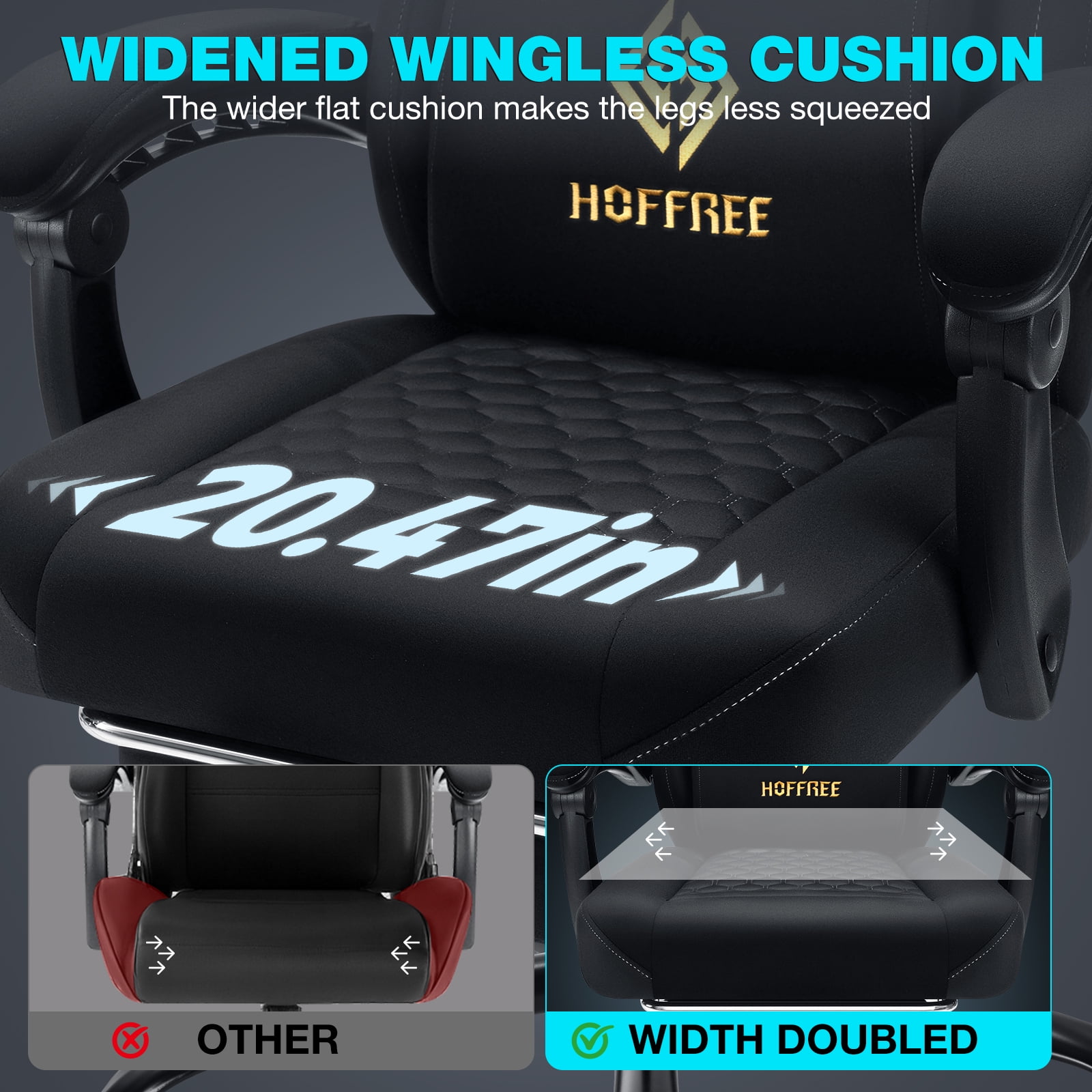 Hoffree Gaming Chair with Speakers and Massage Skin-friendly Gamer Chairs for Adults with Footrest Big and Tall Video Game Chair with Headrest and Lumbar Support for Office and Home Black