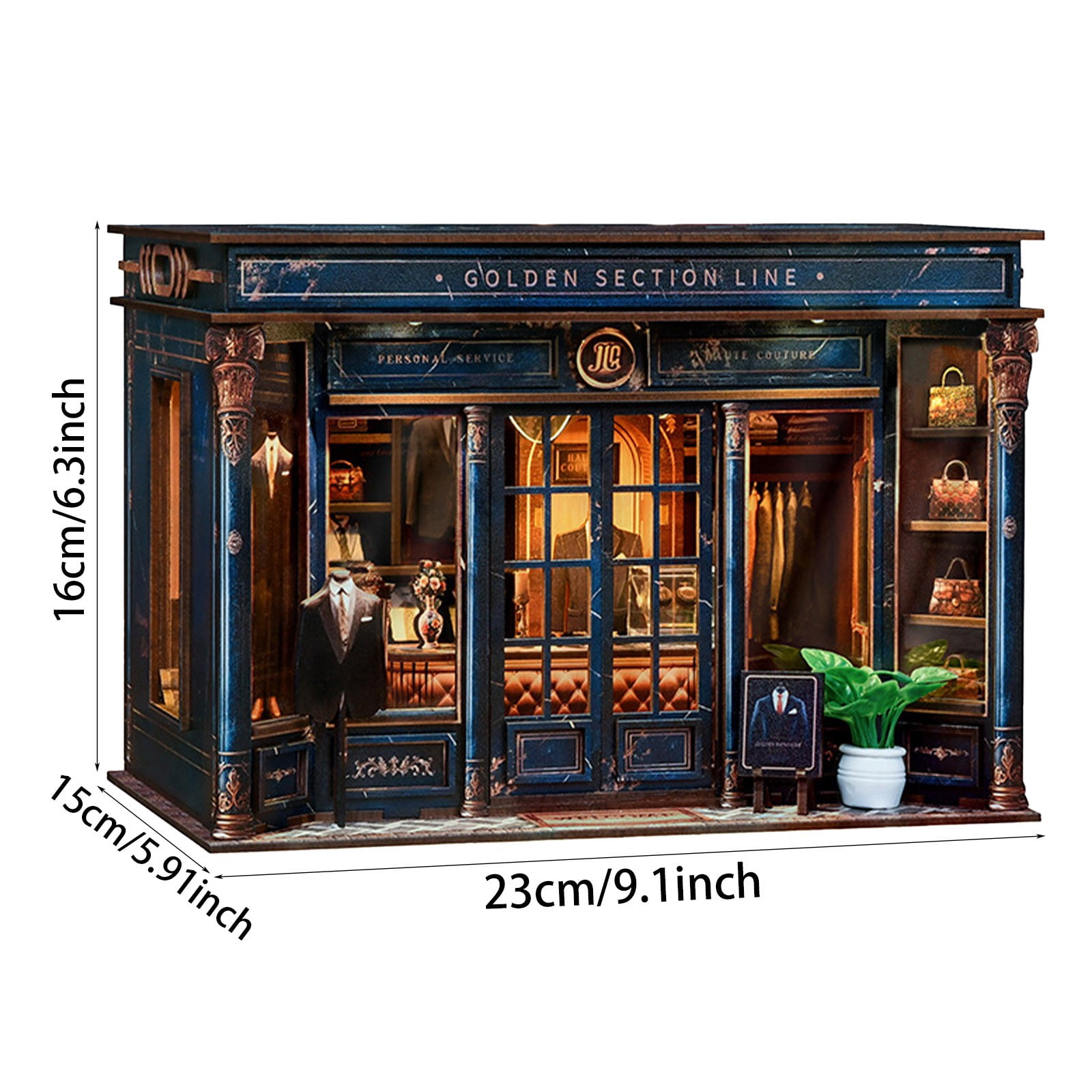 DIY Book Nook Kit - DIY Miniature Dollhouse Kit 3D Wooden Puzzles Gentleman's Clothing Store, Tiny House Bookshelf Decor with LED, Gift for Adults - Golden Section Line