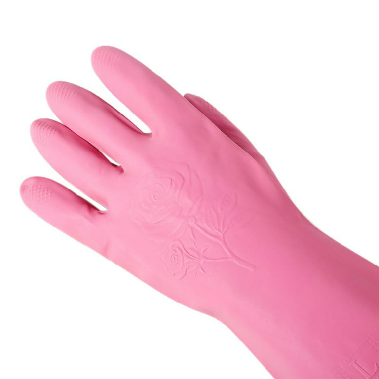Vigar Flower Power Pink Latex Dish Washing Gloves with Extended Cuff -  Medium 
