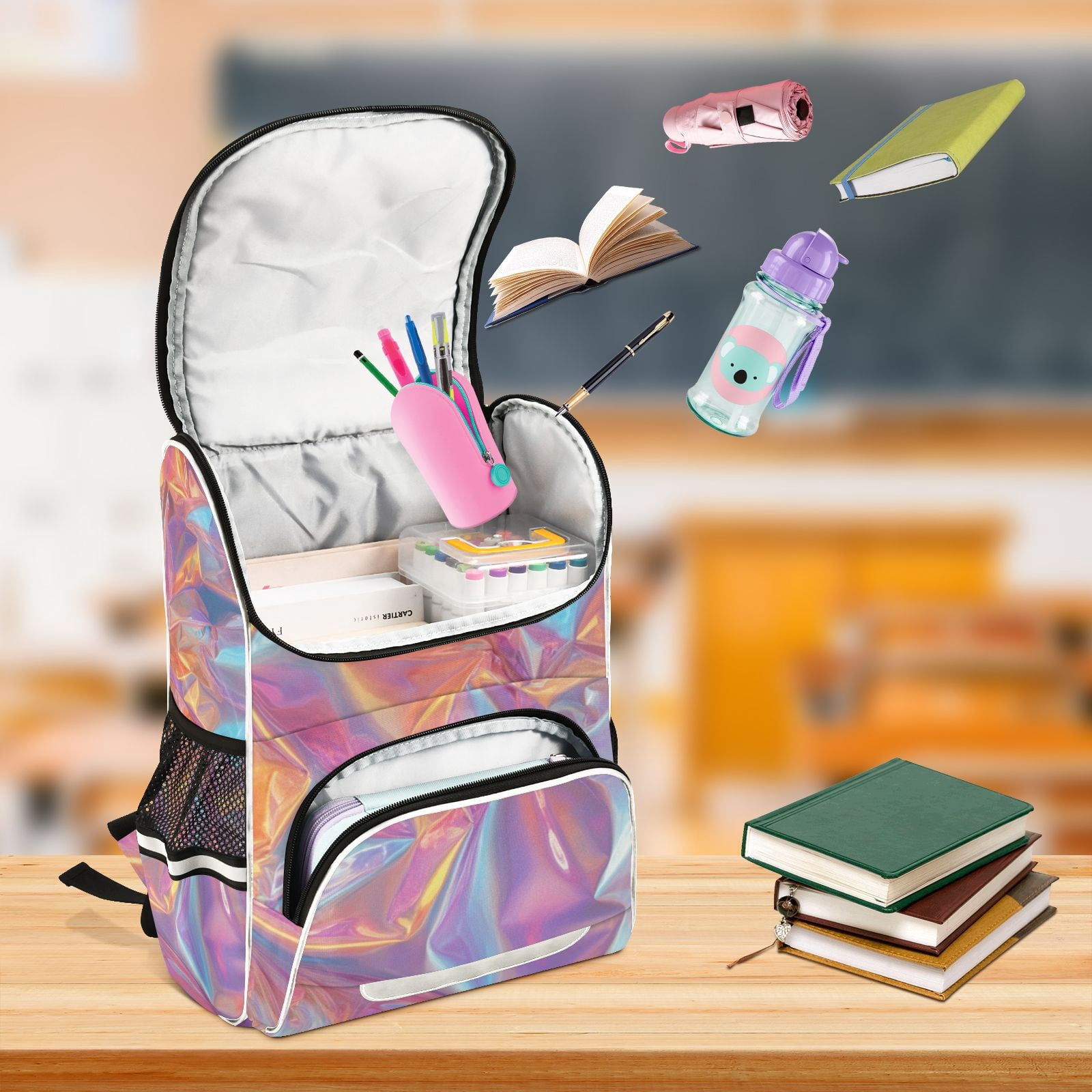Hologram Colorful Backpack Big Laptop Backpack Casual Daypack Quilted Large Capacity Large Bookbags