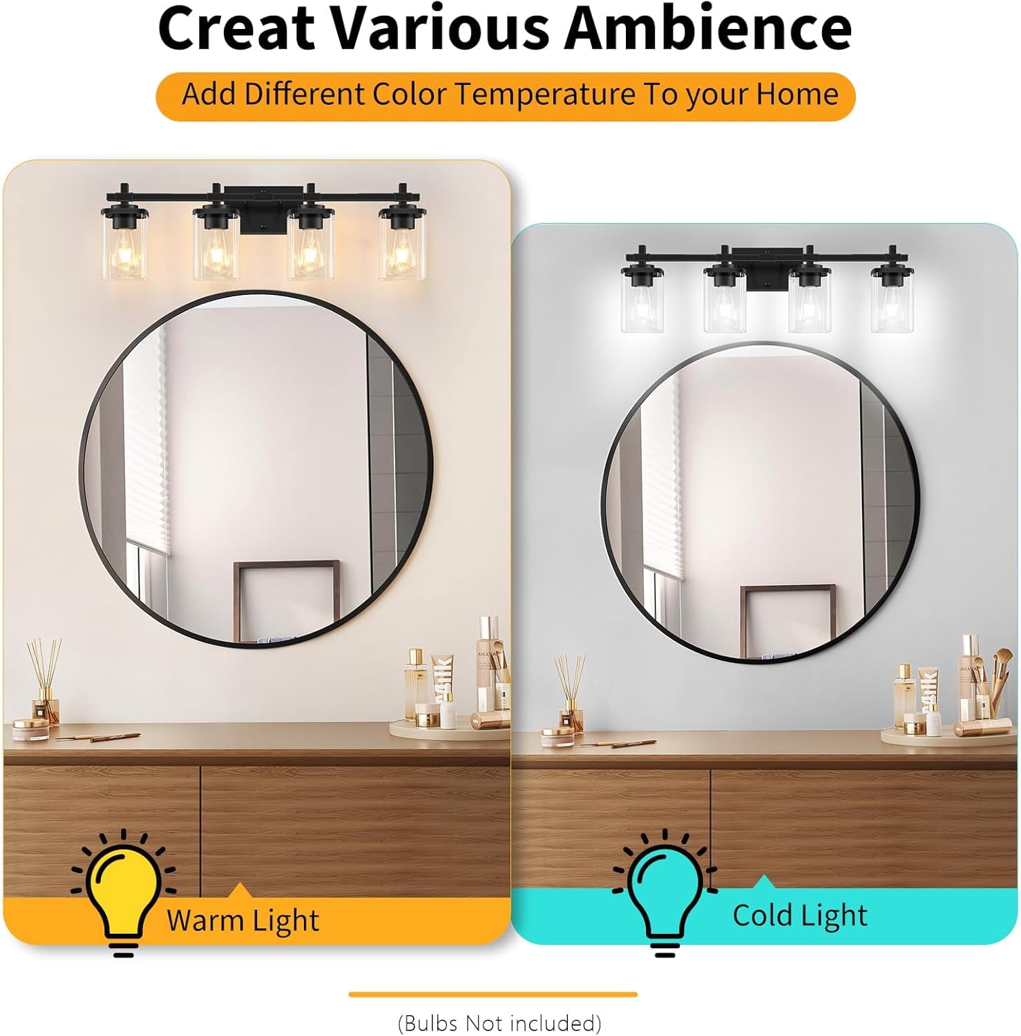 PYNSSEU 30" 4-Light Matte Black Bathroom Light Fixtures with Clear Glass Shade Vanity Lights over Mirror for Mirror Living Room Hallway Cabinet,Not Bulbs Included