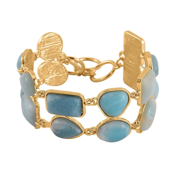 Multi Color Amazonite 125.00 ctw 2 Row Link Bracelet in Goldtone 7.008.75In Christmas Gifts