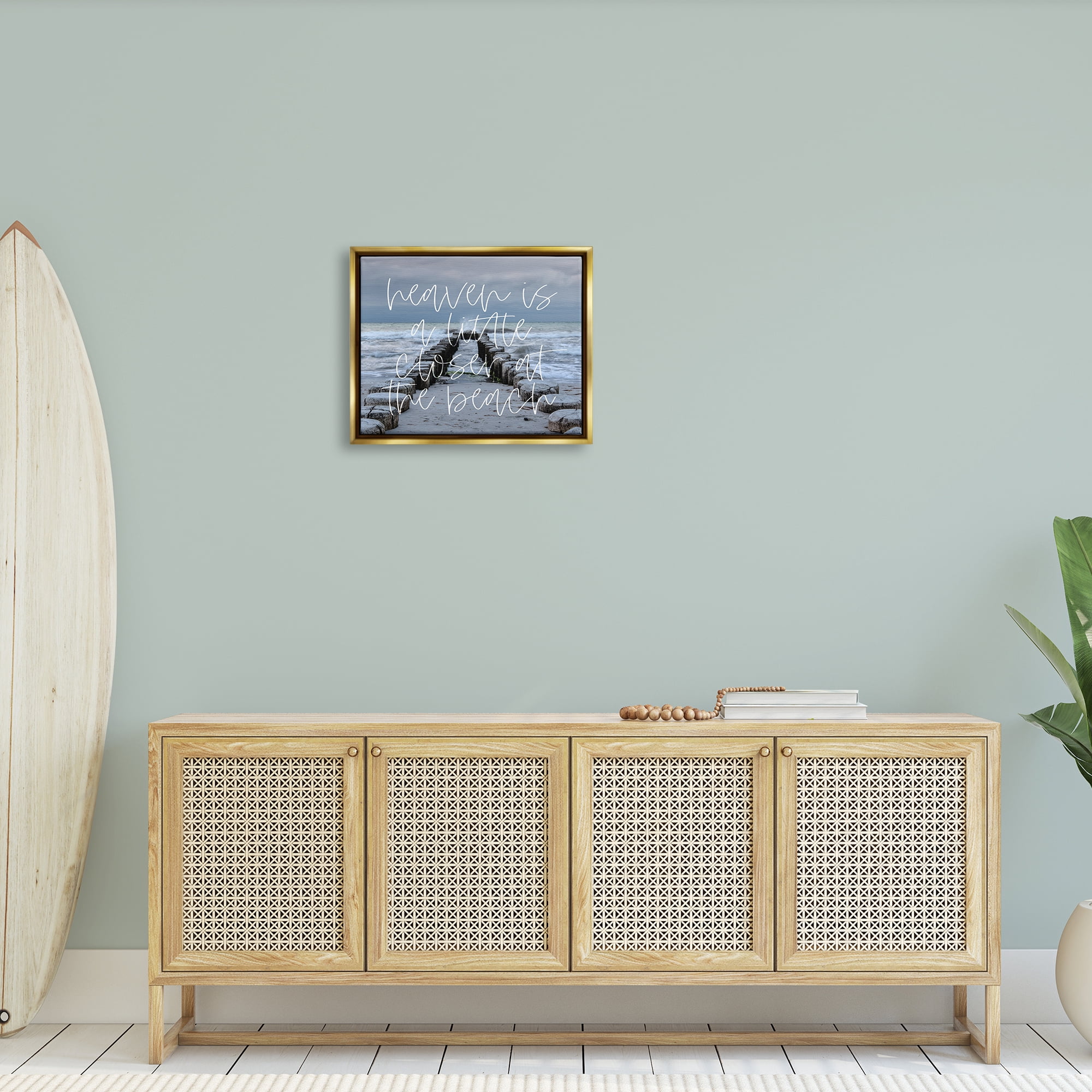 Stupell Heaven Closer At Beach Coastal Landscape Painting Gold Floater Framed Art Print Wall Art
