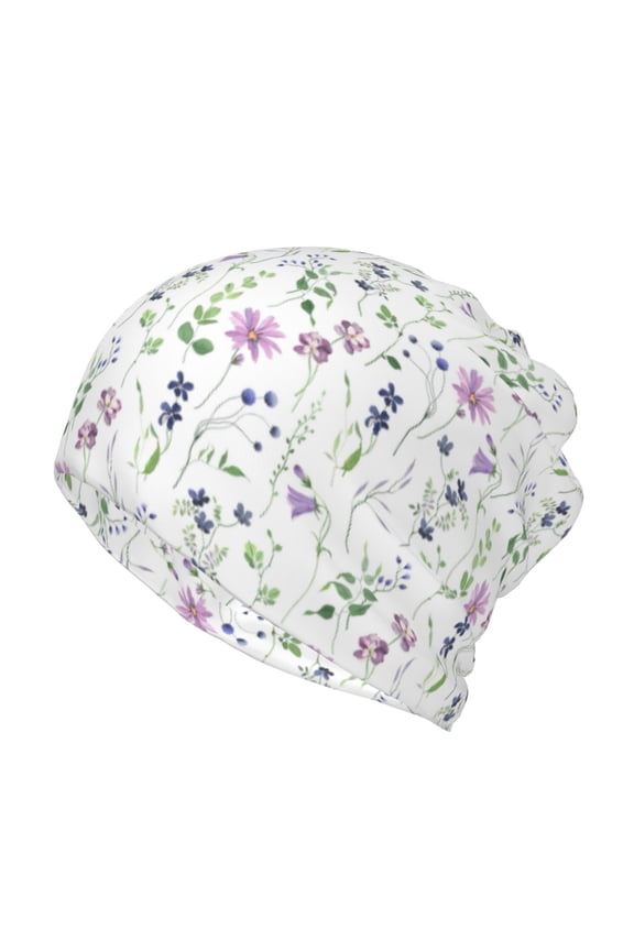 Watercolor Wildflower Slouchy Beanie Hat for Men/Women, Skull Cap Chemo Cap Night Sleeping Cap