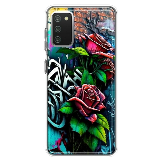MUNDAZE Samsung Galaxy A02S Shockproof Clear Hybrid Protective Phone Case Red Roses Graffiti Painting Art Cover
