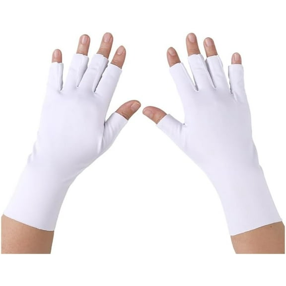 1 Pair Sun Protection Gloves 213x128x2mm White Polyester Fingerless Ice Silk Gloves for Women Summer 1pair