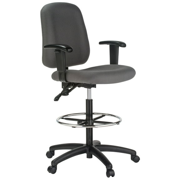 Homestock Sophisticated Simplicity Contoured Drafting Chair With Arms, Heavy Duty, Swivel Adjustable Height Chair.13" D X 26" W X 30" H - Gray, Supports Upto 250 Lbs