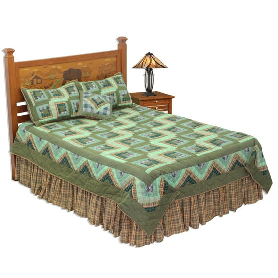 Patch Magic QKGLC Green Log Cabin, Quilt King 105 x 95 in.