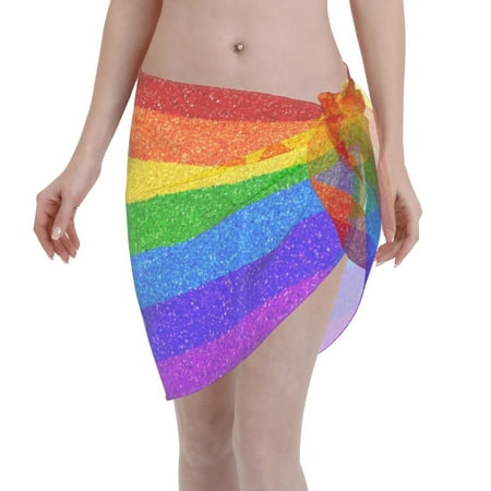 Coaee Colorful Glitter Rainbow Women s Short Sarongs Beach Wrap Sheer Bikini Wraps Chiffon Cover Ups for Beach  Swimming  Holiday
