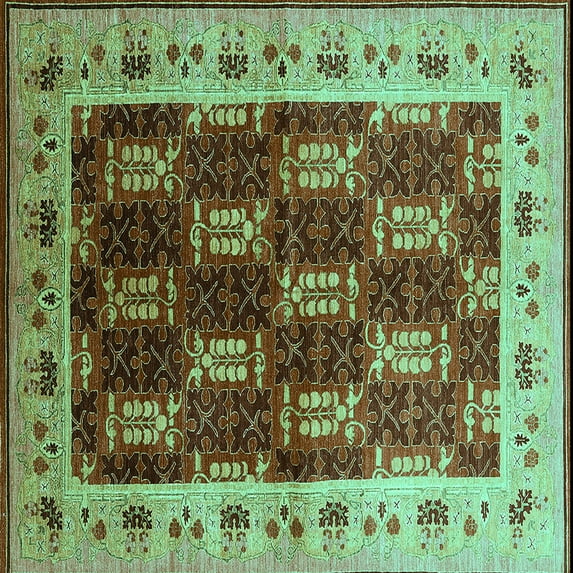 Ahgly Company Indoor Square Oriental Turquoise Blue Traditional Area Rugs, 4' Square