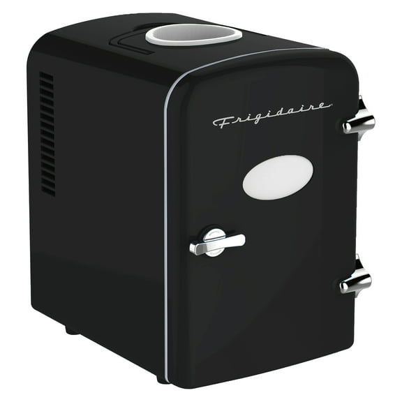 6 1-Can 48-Watt Retro Mini Portable Fridge with Top-Mounted Active-Cooling Can Holder (Black), EFMIS171-BLACKPT