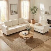 Mjkone 2-Piece Living Room Furniture Sets, Chenille Couch and Loveseat Set, Modern Sectional Sofa Sets for Living Room, Apartment, 3-Seater + Single Sofa,Beige