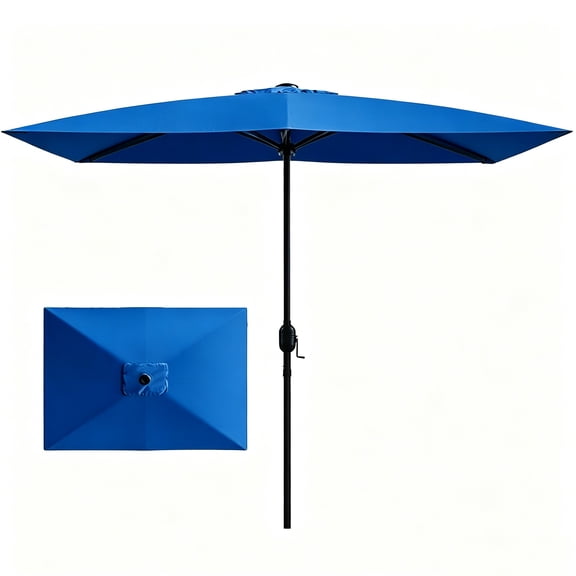 Kool 10x6.5ft Rectangular Patio Umbrella with Crank Handle, Outdoor Market Umbrella with 6 Sturdy Umbrella Ribs, Waterproof, Royal Blue