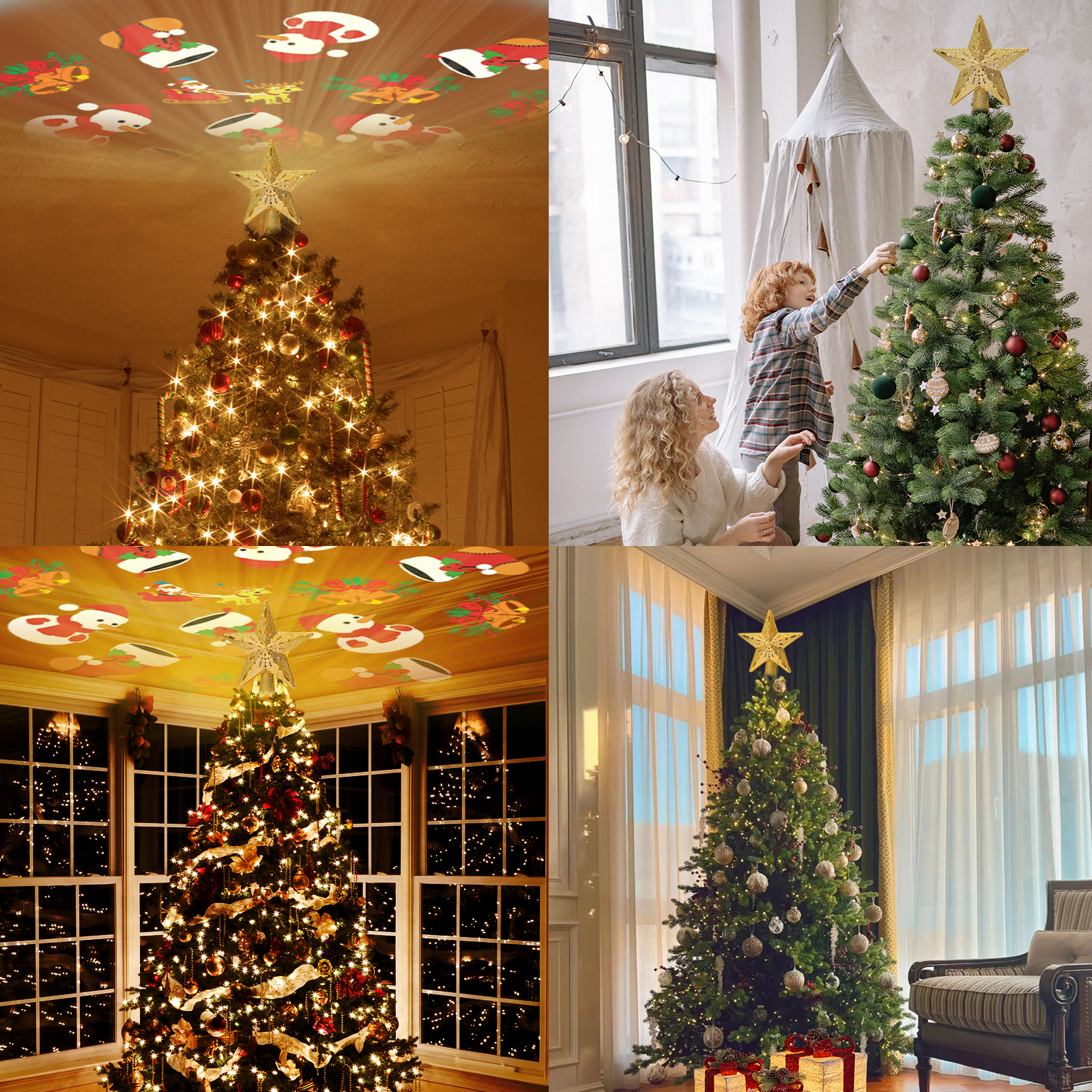 TKYHRMAS Gold Christmas Tree Topper with 6 Projection Modes photo 2